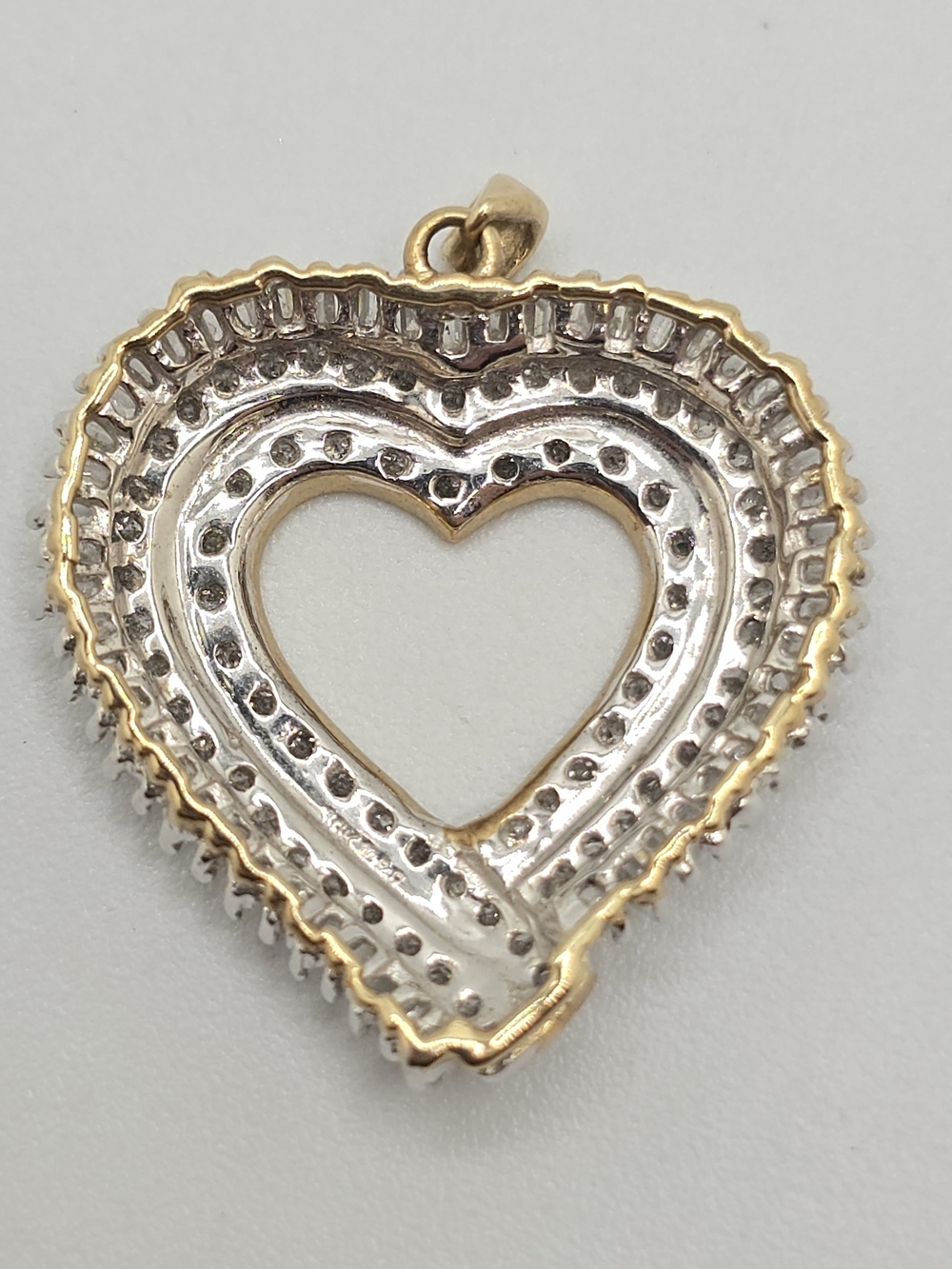 10K Gold Heart Pendant Round & Baguette Diamonds 3.6g - Picture 2 of 16